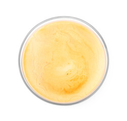 Petri dish with bacteria isolated on white, top view