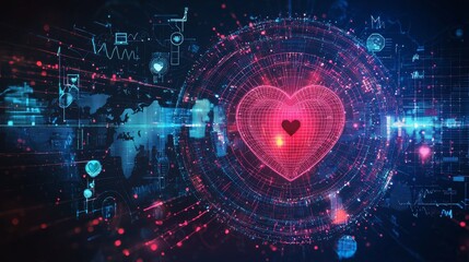 Fototapeta premium Vibrant digital heart design with data visualization elements. Perfect for technology, health, and wellness themes. world heart day.