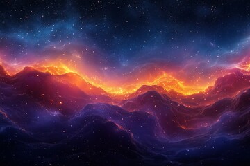 Fototapeta premium Vibrant cosmic landscape with swirling colors and twinkling stars at night