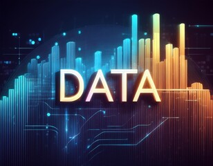 Obraz premium Text 'Data' on abstract floating data bars background, data science concept.
