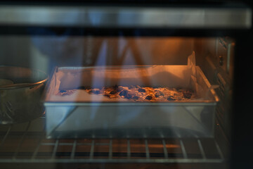 Close-up Batch of fresh banana cake of artisan bread baked in an oven in cooking and eating concept
