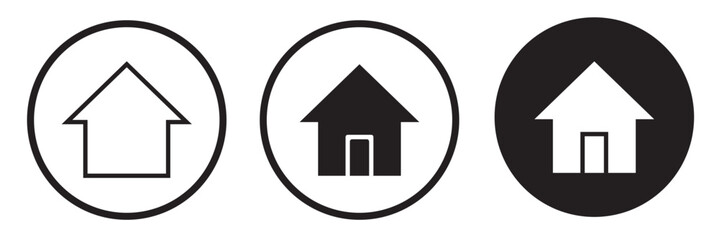 Web home icon for apps and websites, House icon, Home sign in circle or Main page icon in filled, thin line, outline and stroke style for apps and website.