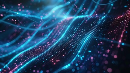 Abstract tech background featuring illuminated fiber optic connections, a quantum computing network system, and global electronic intelligence.