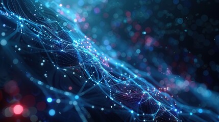 Abstract tech background featuring illuminated fiber optic connections, a quantum computing network system, and global electronic intelligence.