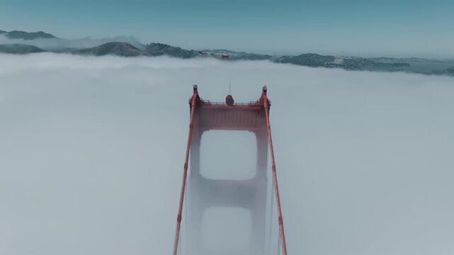 Fog of the Golden Gate Bridge in San Francisco in California, United States.