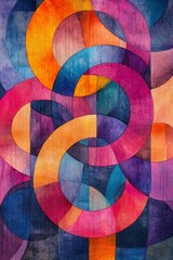 Obraz premium A vibrant abstract artwork featuring intertwined circles in a spectrum of colors, creating a harmonious and eye-catching composition