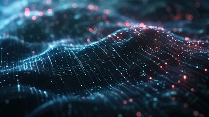 Abstract tech background featuring illuminated fiber optic connections, a quantum computing network system, and global electronic intelligence.