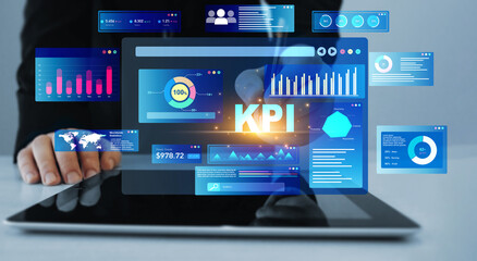 Financial business data analytics graph dashboard.Businessman using KPI dashboard.Management data...