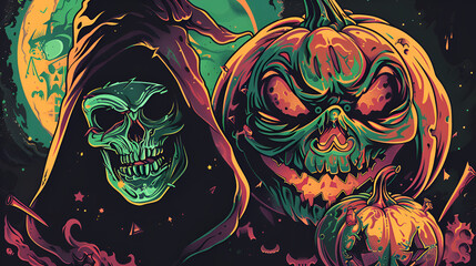 Halloween Old Tattoo Design.