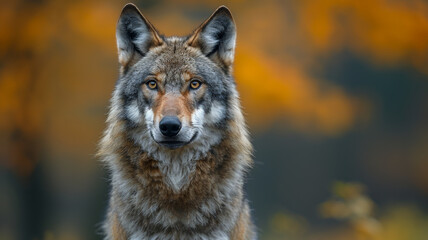 Obraz premium Gray wolf close-up, capturing the power and predatory nature