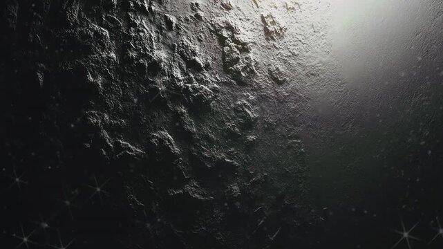 Close-up view of a textured surface resembling a celestial body.
