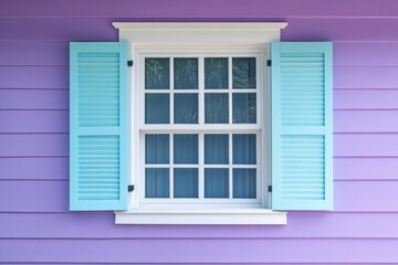 Obraz premium Window Hurricane. Closeup of Pastel Turquoise Blue Purple Painted Shutters on Beach Cottage Exterior in Seaside, Florida