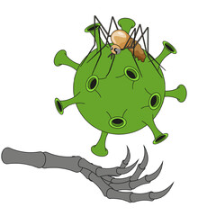 Chandipura mosquito on the virus and dead hand isolated transparent background. Medical concept with carrier of Chandipura pathogen template. Simple flat vector gnat. EPS 10