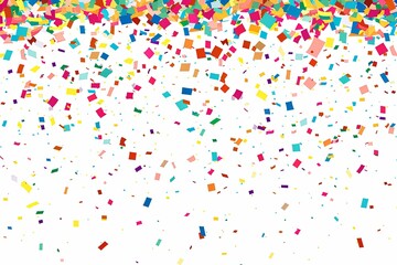 Colorful confetti falling on a white background.