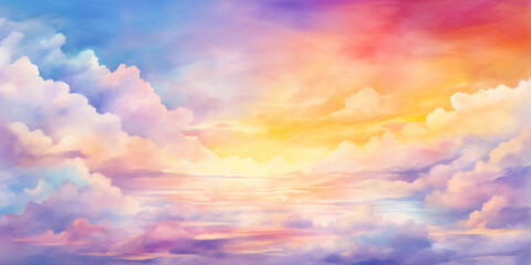 Obraz premium Colorful watercolor background of abstract sunset sky