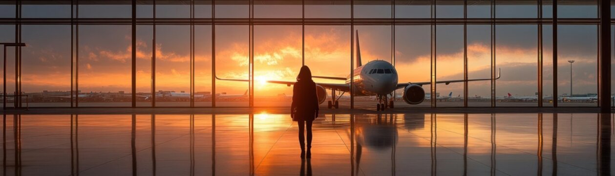 Early morning flight boarding at an airport, Monday morning, travel and new opportunities