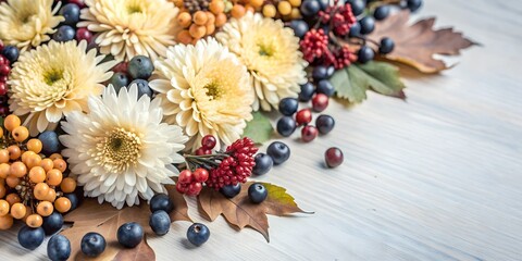 beautiful autumn background for cards with autumn berries and flowers