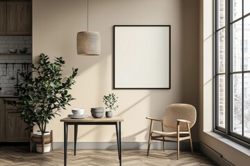 Minimalist Kitchen interior with Poster Mockup created with Generative AI
