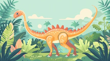 Create a illustration of a Therizinosaurus with long clawsin a kawaii style, simplified to feature fewer elements for a cleaner look, Use a color palette that is appealing to children, with bri