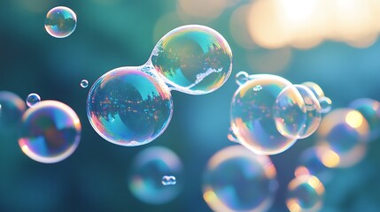 Multicolored Soap Bubbles Floating in Air, Blurred Background