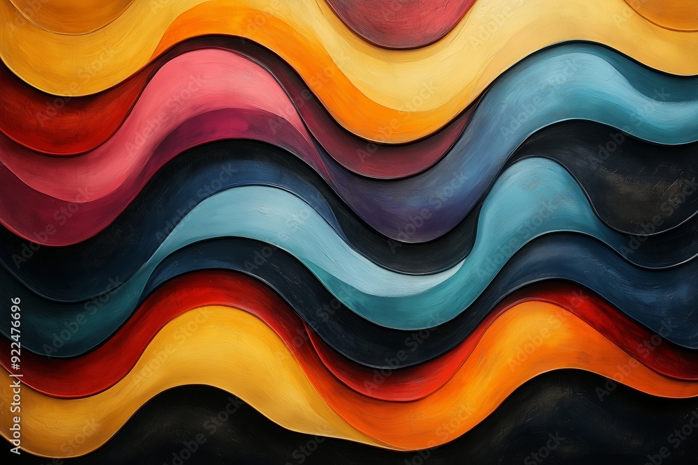 Aufkleber colorful abstract waves on textured surface create dynamic visual movement in contemporary art piece