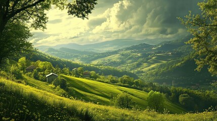 Obraz premium Serene Hillscape with Rolling Green Meadows