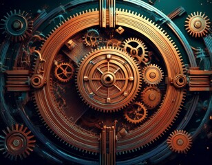 Fototapeta premium programming language concept with rusty gears emerging from the dark