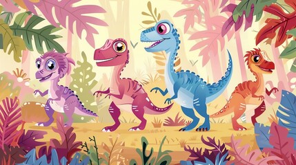 Obraz premium a Velociraptors on a huntin a kawaii style