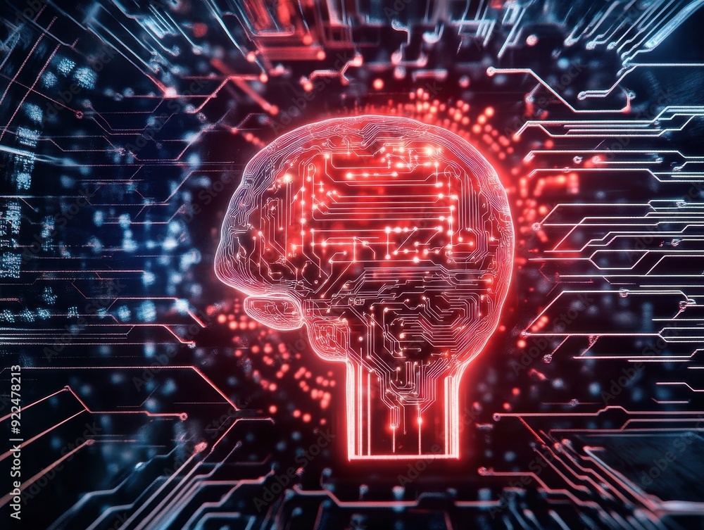 Leinwandbilder futuristic digital brain in vibrant colors representing artificial intelligence and advanced technol