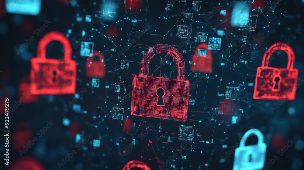 Leinwandbilder digital lock icons representing internet security and data protection with a dark background.
