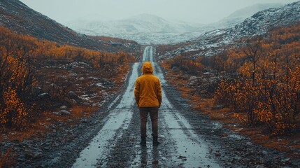 Man arriving at road junction is faced with the decision of taking the right path forward