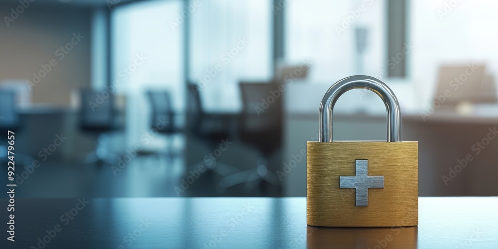 Poster a prominent padlock image symbolizes the essential need for healthcare data security in hospitals, e