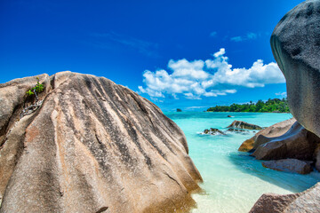 Amazing landscape of La Digue Island in the Seychelles Archipelago