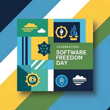 Illustration of international Software Freedom Day in poster style.