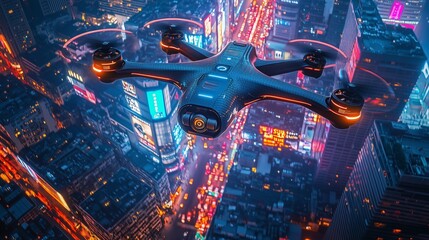 Futuristic Drone Over Neon City