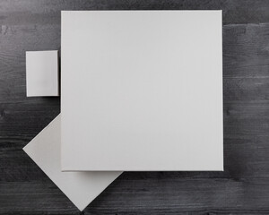 Mockup white square canvas blank empty no words flat lay concept background 