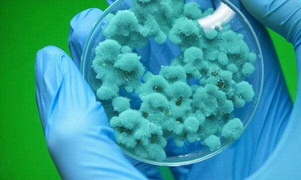 Chroma Green Screen Close-Up of Scientist Handling Penicillin Mold