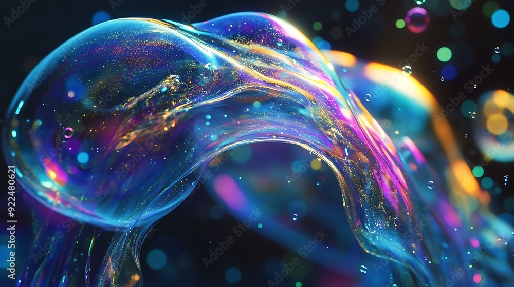 Poster a colorful, glittering soap bubble with a distinctive shape