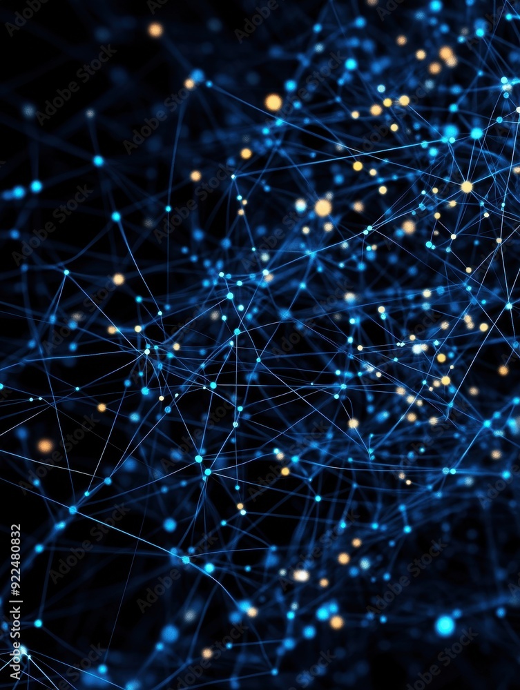 Poster abstract network connections with glowing nodes in dark background, representing digital communicati