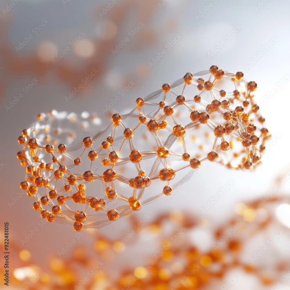 Poster Abstract geometric structure with orange spheres connected in a network, depicting modern technology and futuristic design.