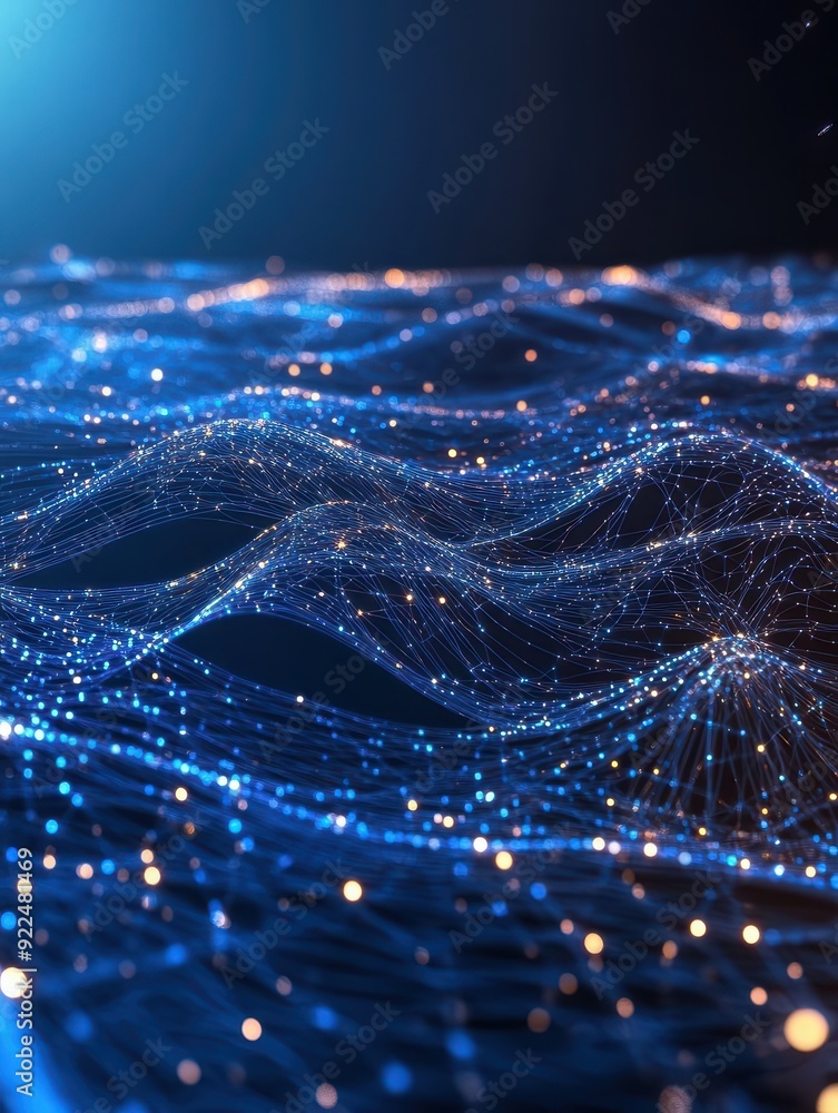 Aufkleber abstract digital background with a dynamic wave of glowing dots and lines, representing data flow, t