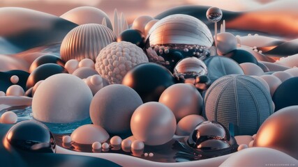 Obraz premium 3D render of a background made of balls of different sizes and textures 
