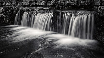 A Black and White Photograph of a Waterfall Cascading Over Stone