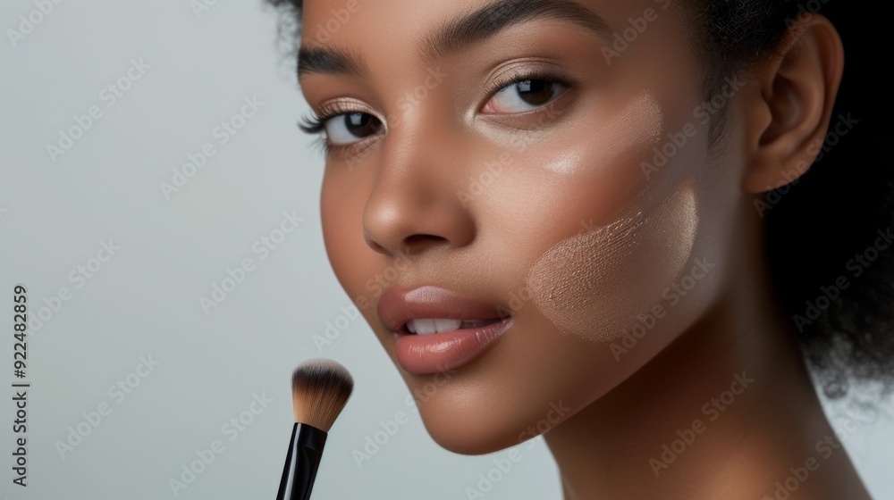 Wall mural Woman applying makeup with a brush