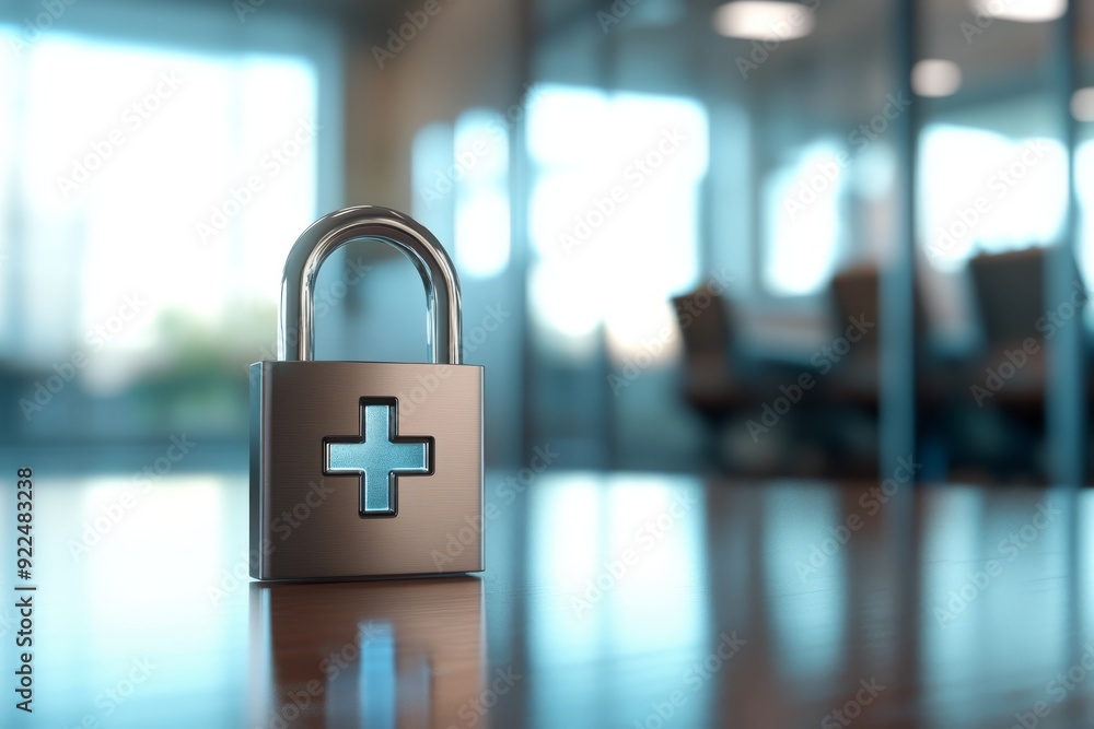 Poster a padlock icon is a powerful symbol that represents healthcare data security. it emphasizes the cruc