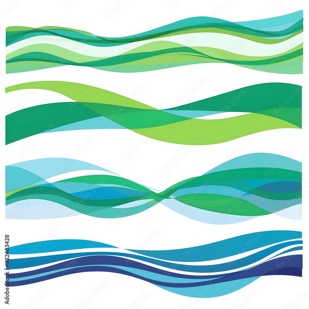 Poster vector banner set with green and blue wavy lines on a white background vector illustration. simple d
