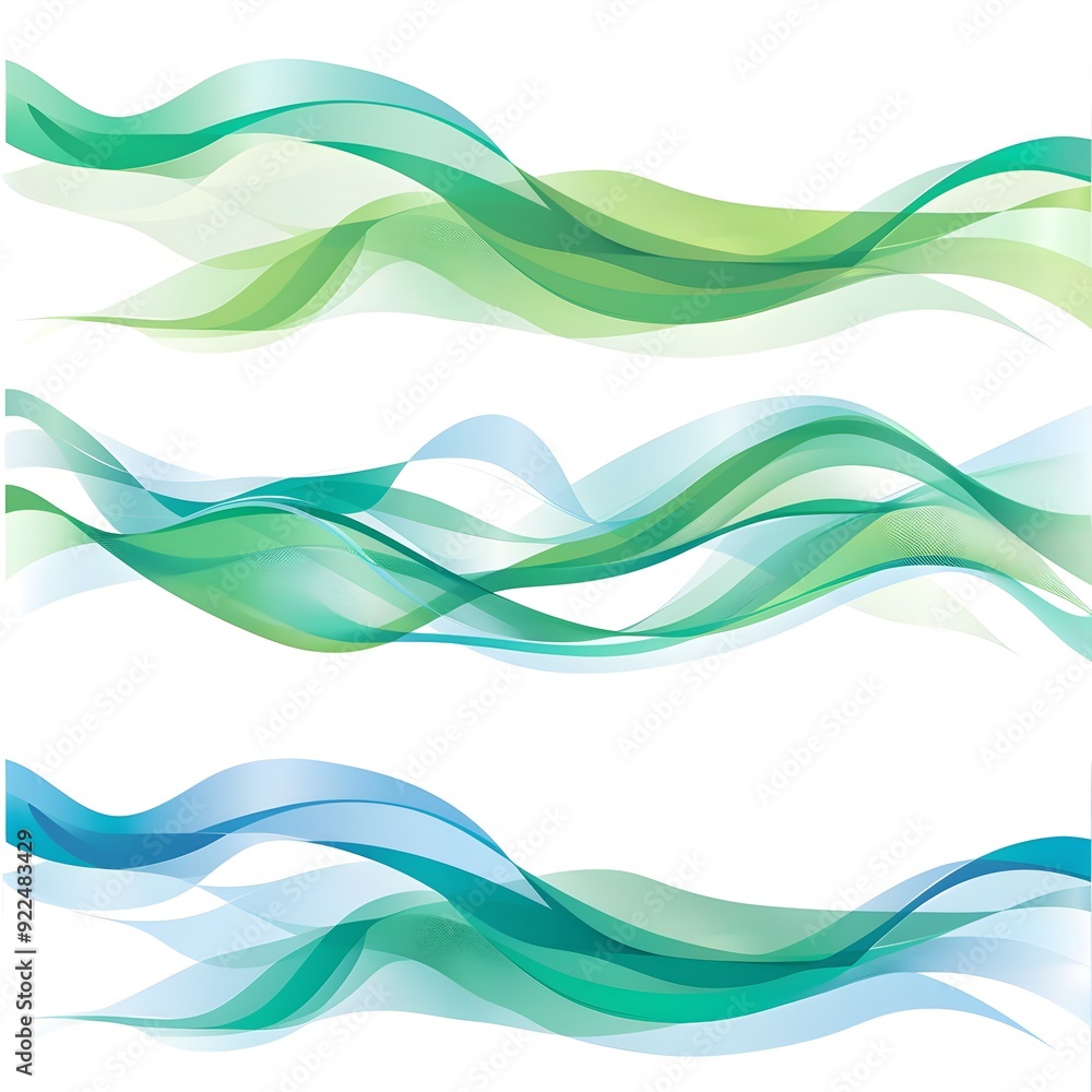 Poster vector banner set with green and blue wavy lines on a white background vector illustration. simple d