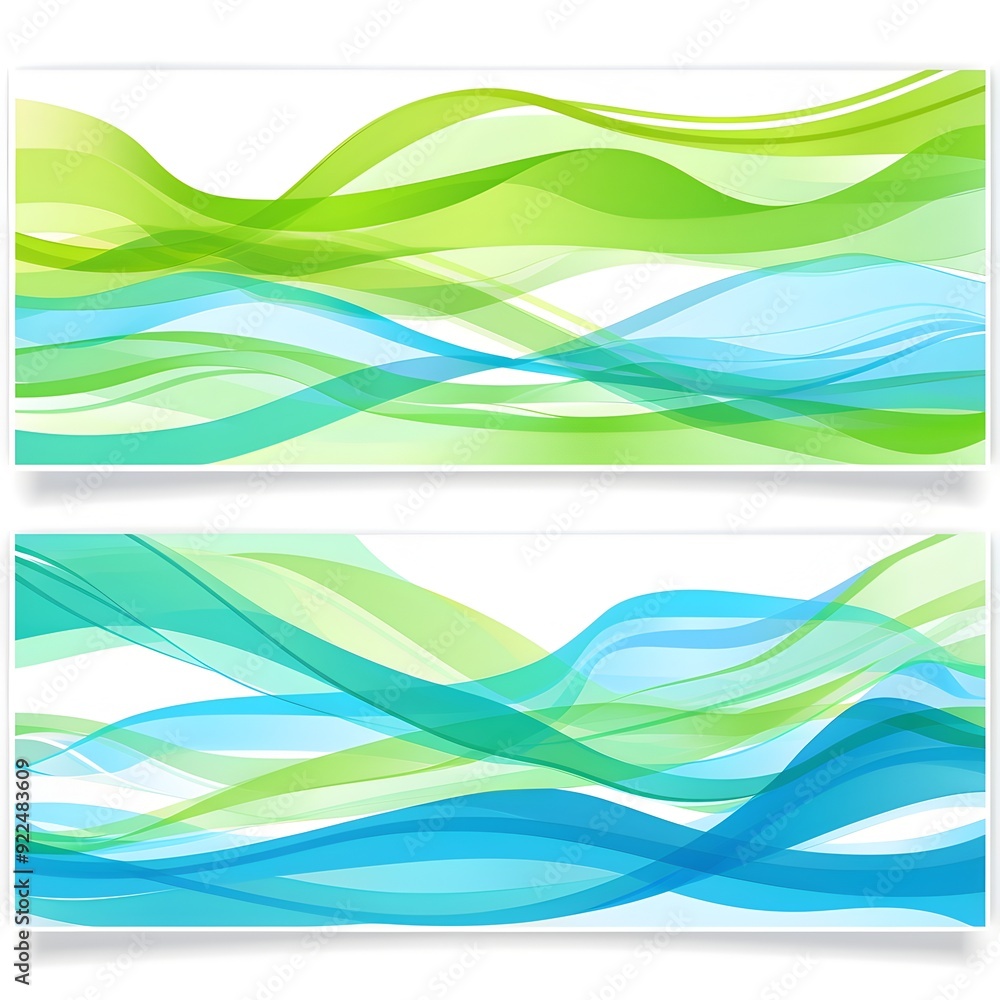 Aufkleber vector set of three horizontal banners with green and blue wavy lines on a white background vector i