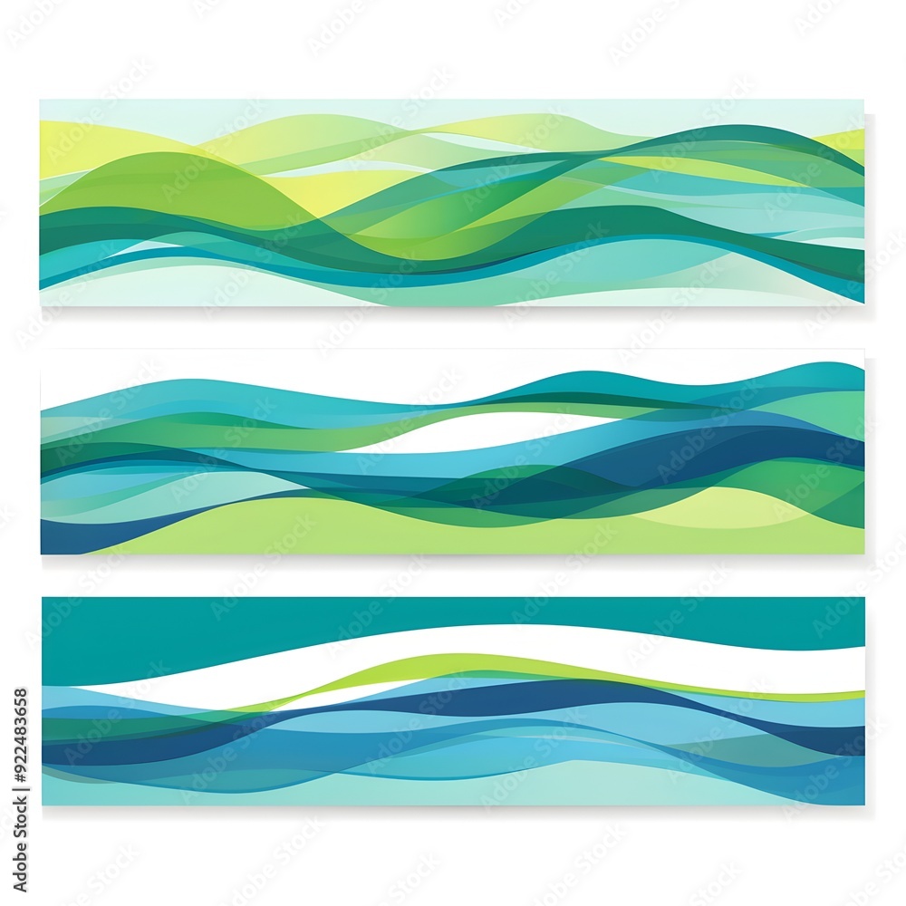Aufkleber vector set of three horizontal banners with green and blue wavy lines on a white background vector i