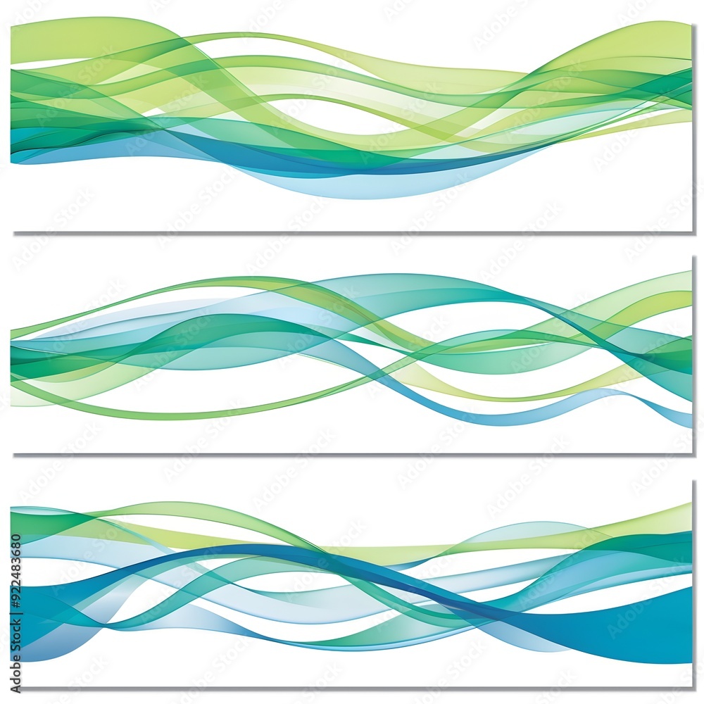 Aufkleber vector set of three horizontal banners with green and blue wavy lines on a white background vector i